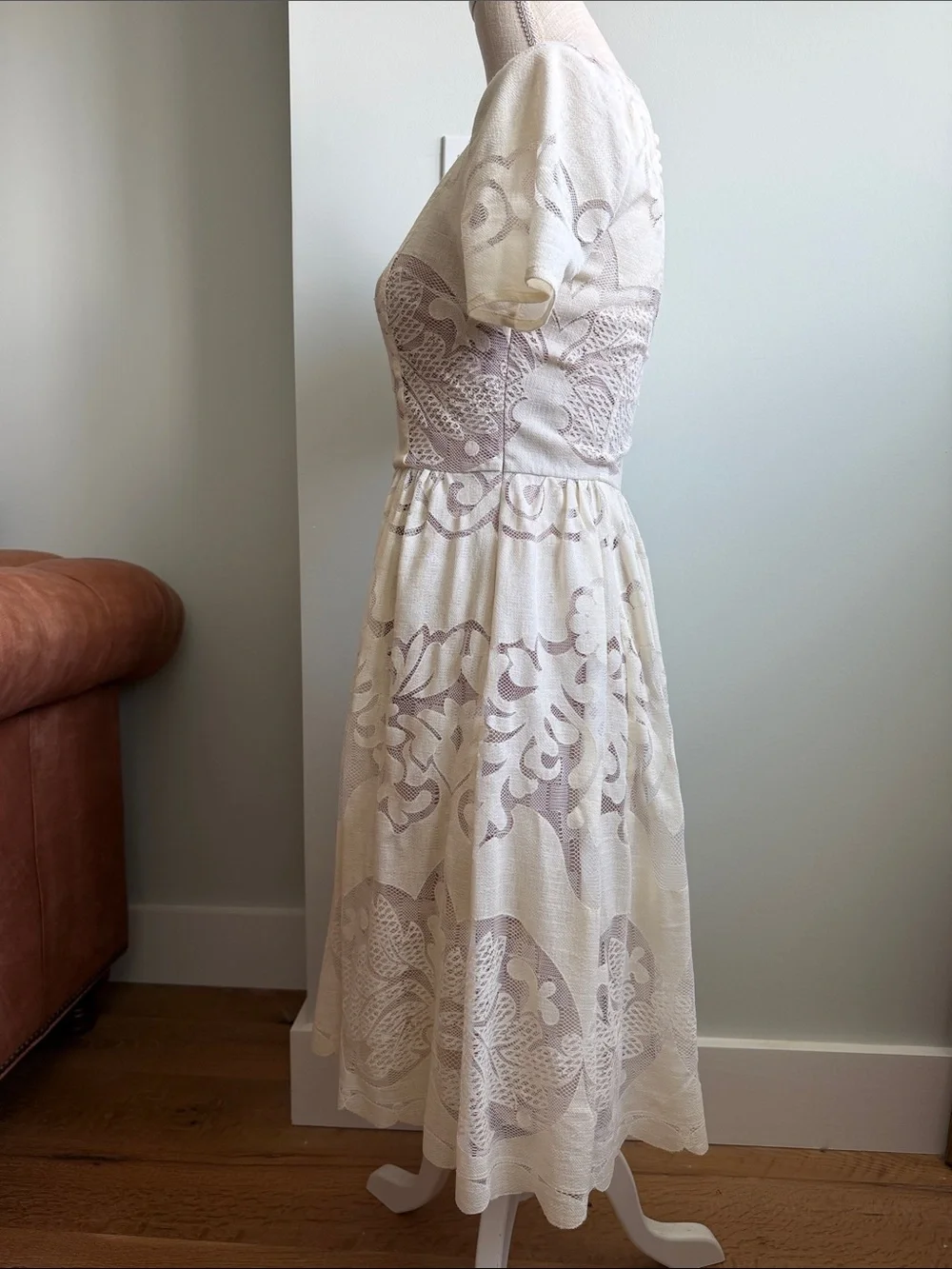 Tracy Reese Plenty Stella Cream Lace Midi Dress Anthropologie size XS 2